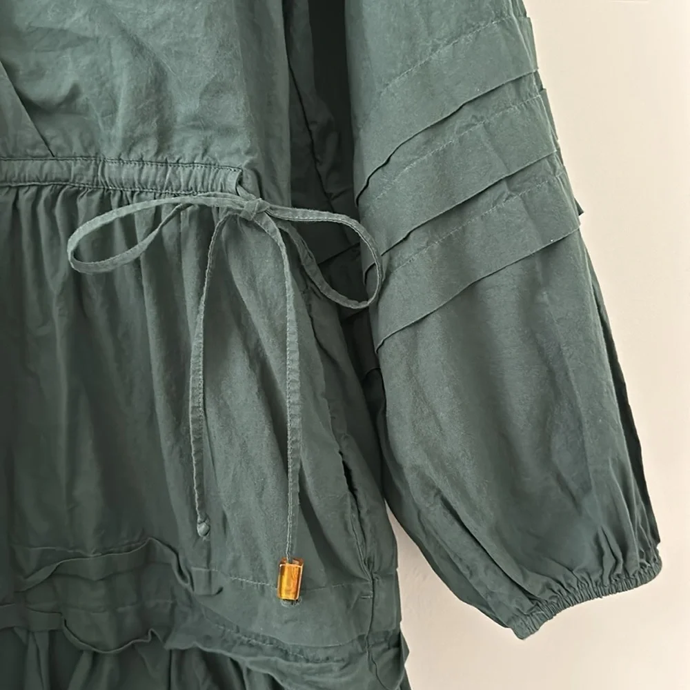 Madewell Long Sleeve Mini Dress Poplin Cotton Wrap Green Casual Quiet Luxury - Picture 9 of 13